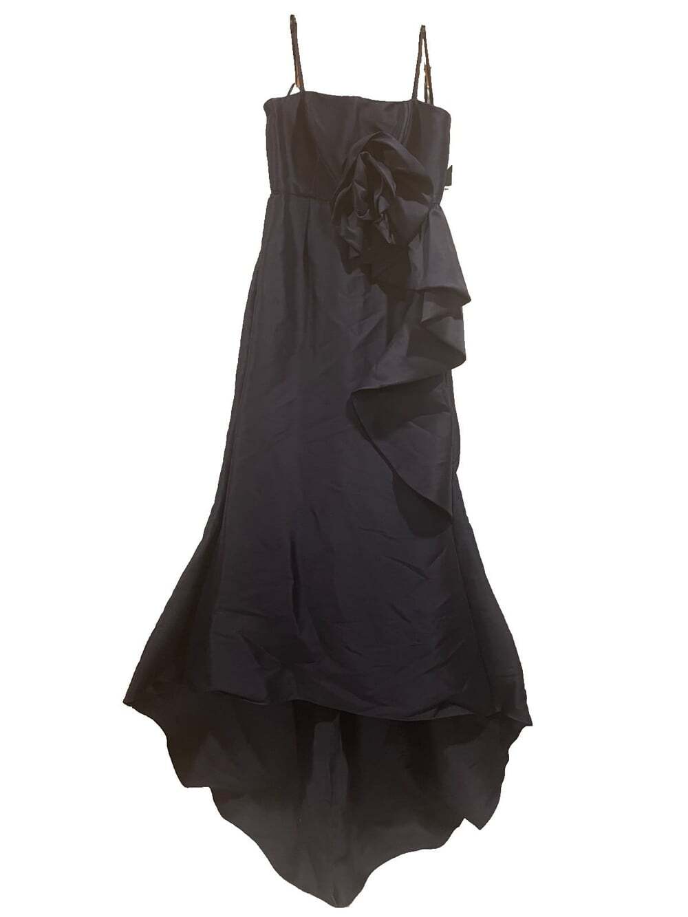 Muse by Marchesa Stretch Mikado 3D Rosette Ruffle Maxi Gown – Navy, Size 10 Prom